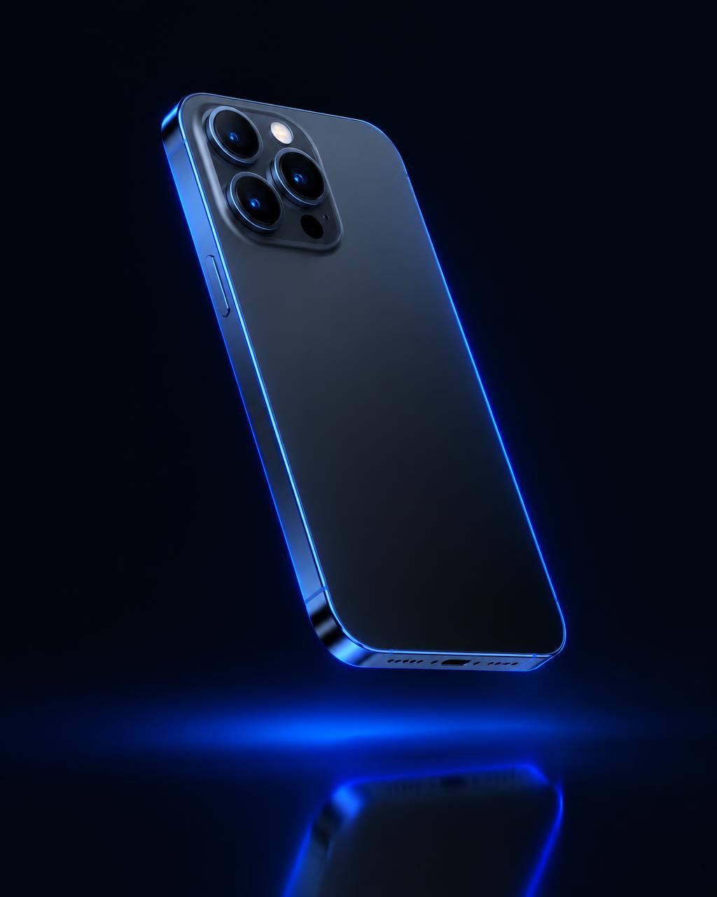 iPhone em destaque com iluminação azul